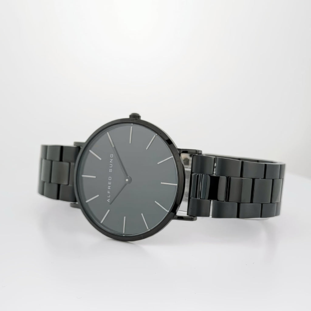 Alfred Sung Metropolitan Date Watch, Black Dial, Steel Bracelet, view 2