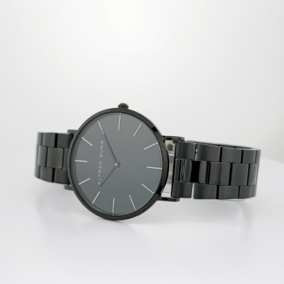 Alfred Sung Metropolitan Date Watch, Black Dial, Steel Bracelet, view 2