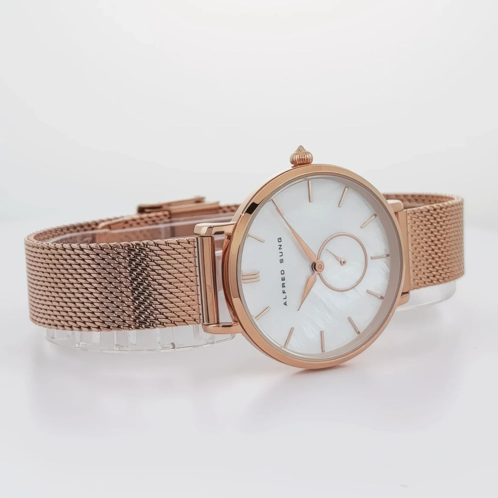 Alfred Sung Serenity Watch, Mother of Pearl Dial, Rose Gold Bracelet, view 2