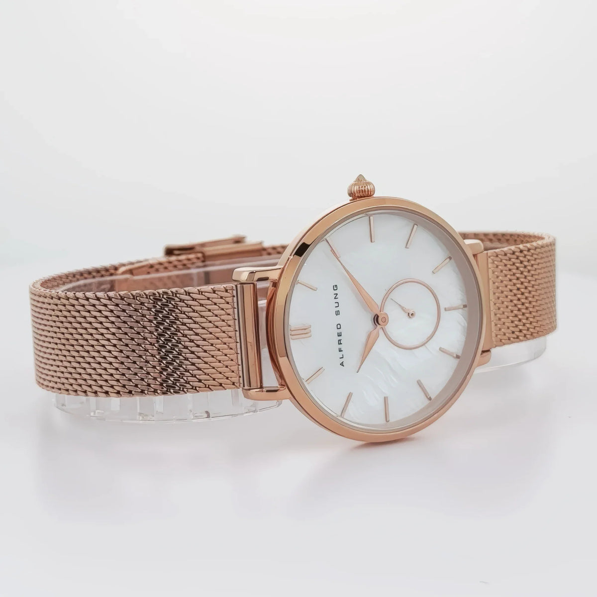 Alfred Sung Serenity Watch, Mother of Pearl Dial, Rose Gold Bracelet, view 2