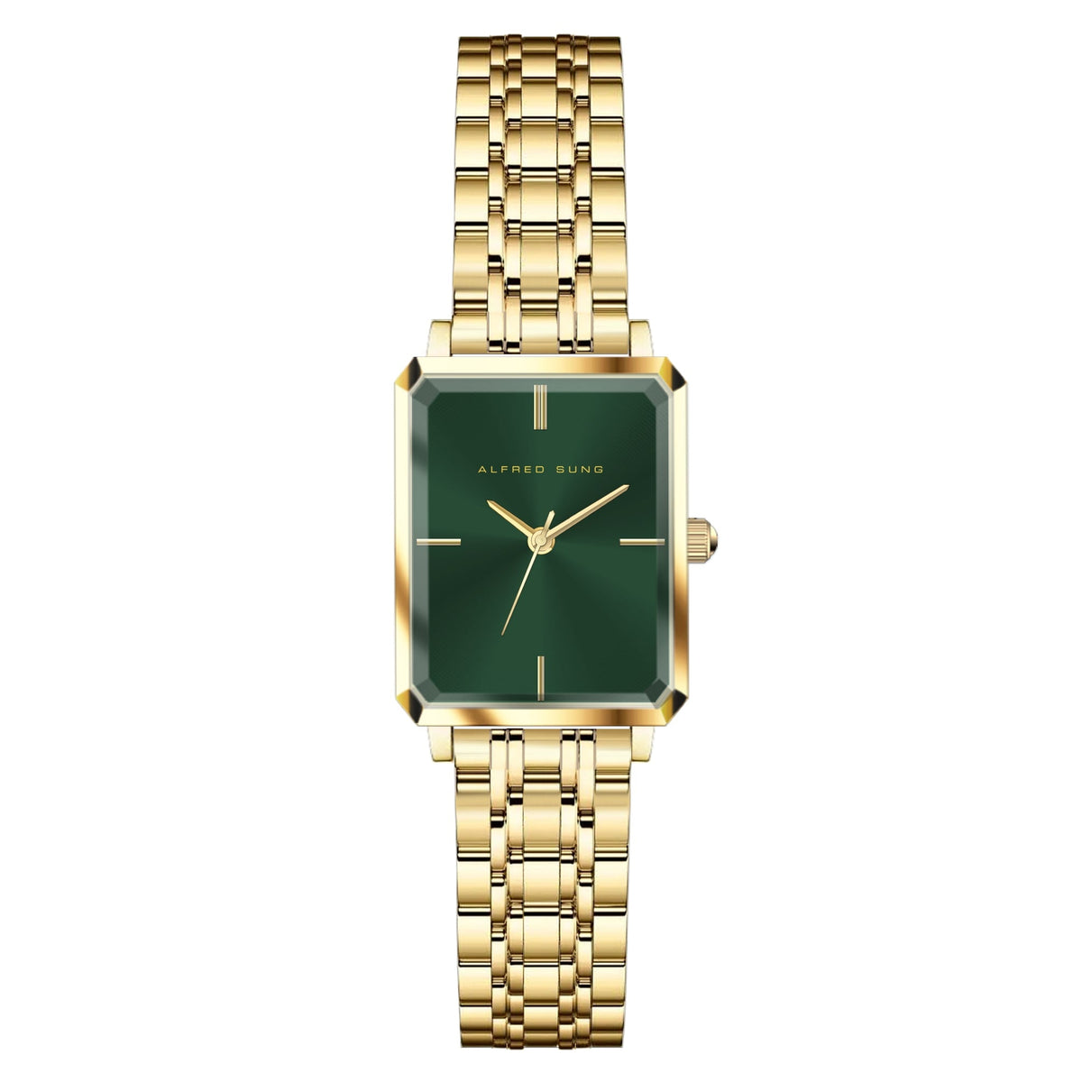 Alfred Sung Octavia Watch, Green Dial, Gold Bracelet