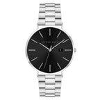 Alfred Sung Metropolitan Date Watch, Black Dial, Silver Bracelet