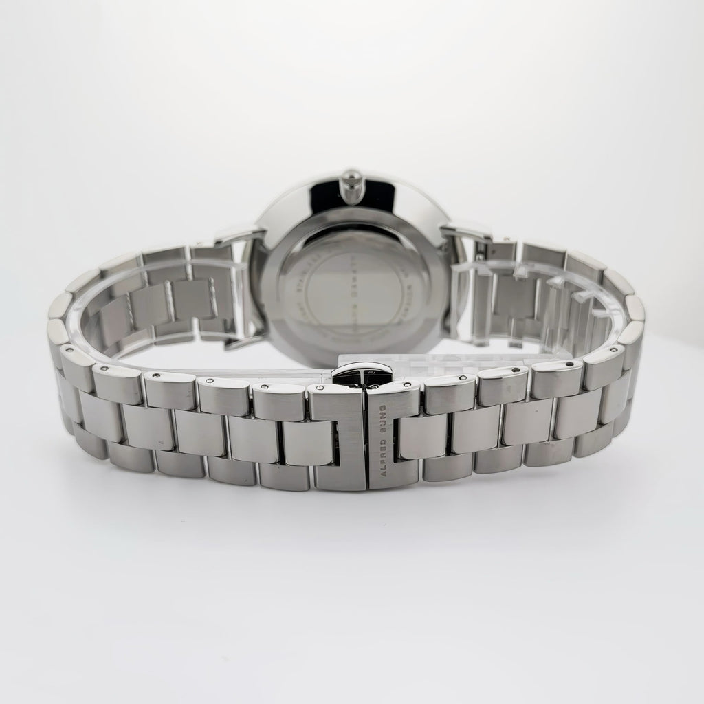 Alfred Sung Metropolitan Date Watch, Black Dial, Silver Bracelet, view 3