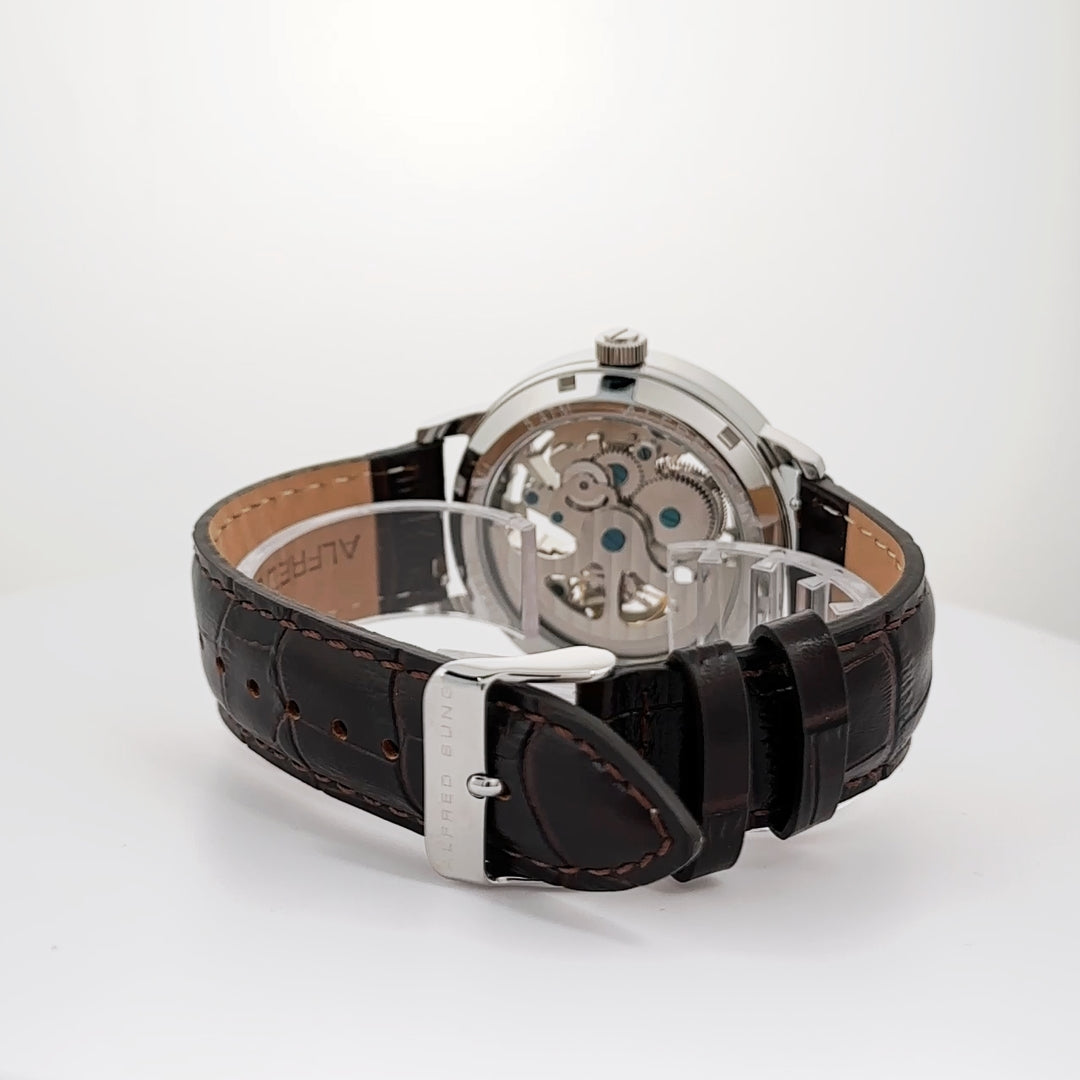 Alfred Sung Automatic III Skeleton Watch, Brown Leather Strap, view 3