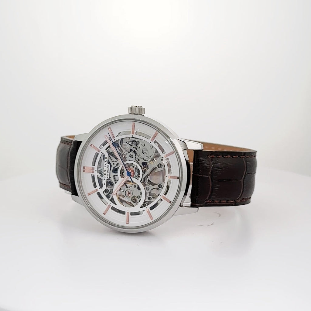 Alfred Sung Automatic III Skeleton Watch, Brown Leather Strap, view 2