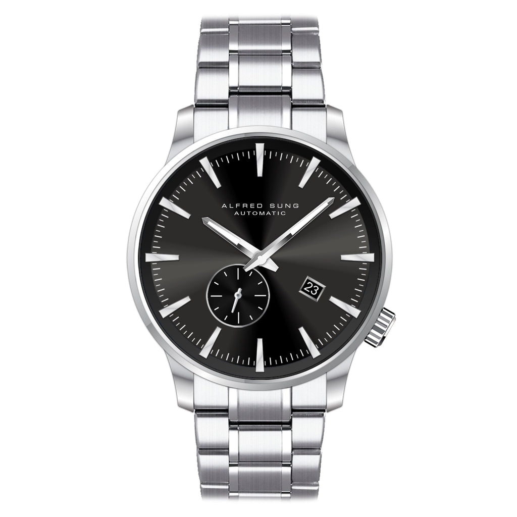 Alfred Sung Automatic II Watch, Black Sunray Dial, Steel Bracelet