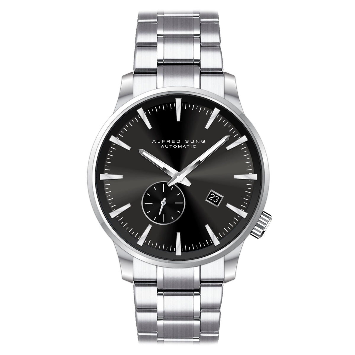 Alfred Sung Automatic II Watch, Black Sunray Dial, Steel Bracelet