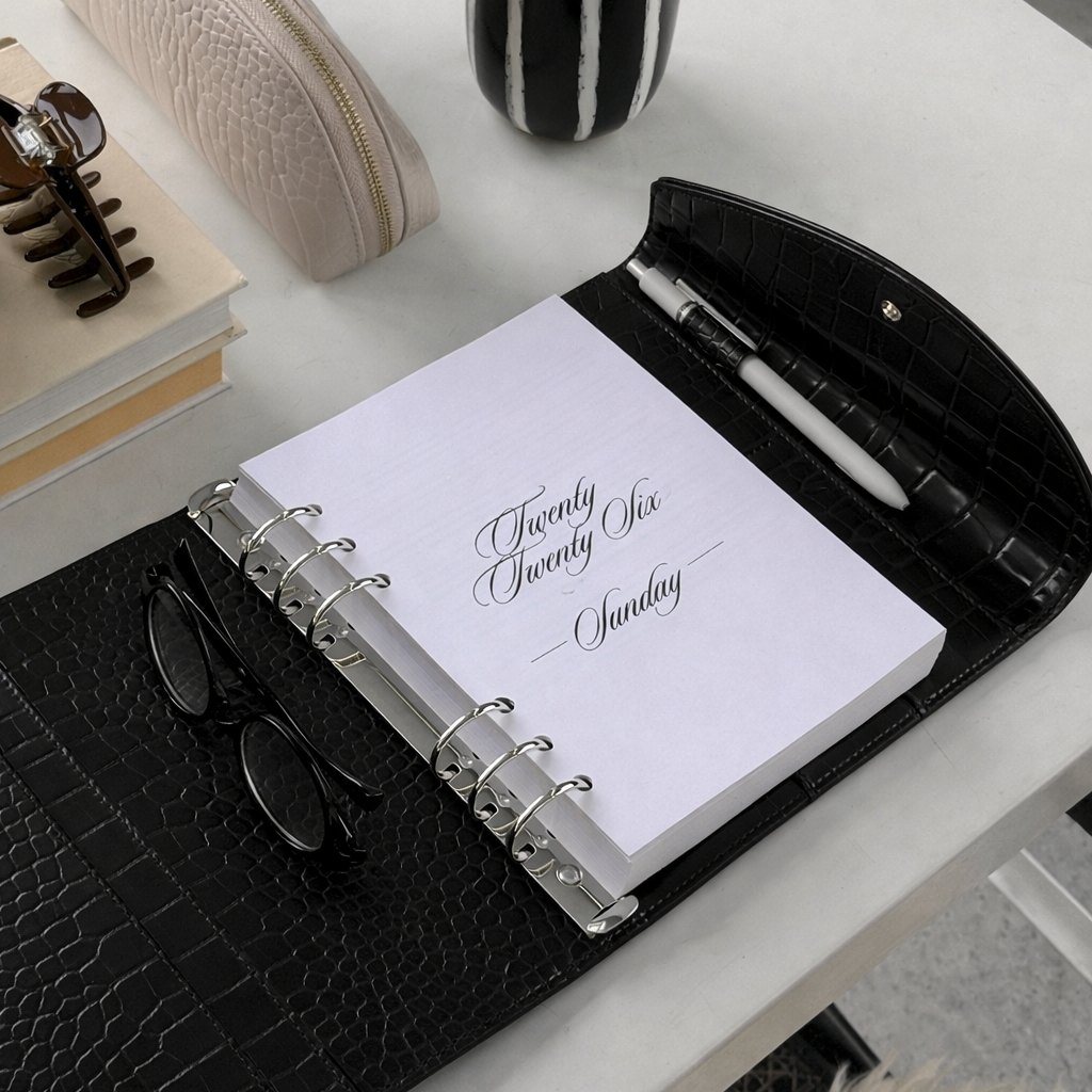 A5 Planner Binder, Onyx Croc, view 4