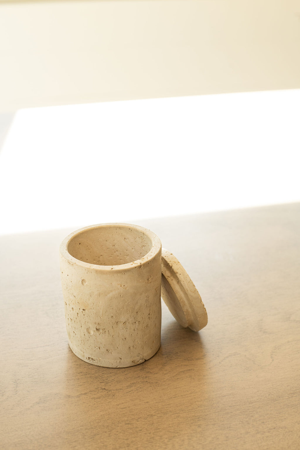 Travertine and Lava Rock Candle with Lid, view 4