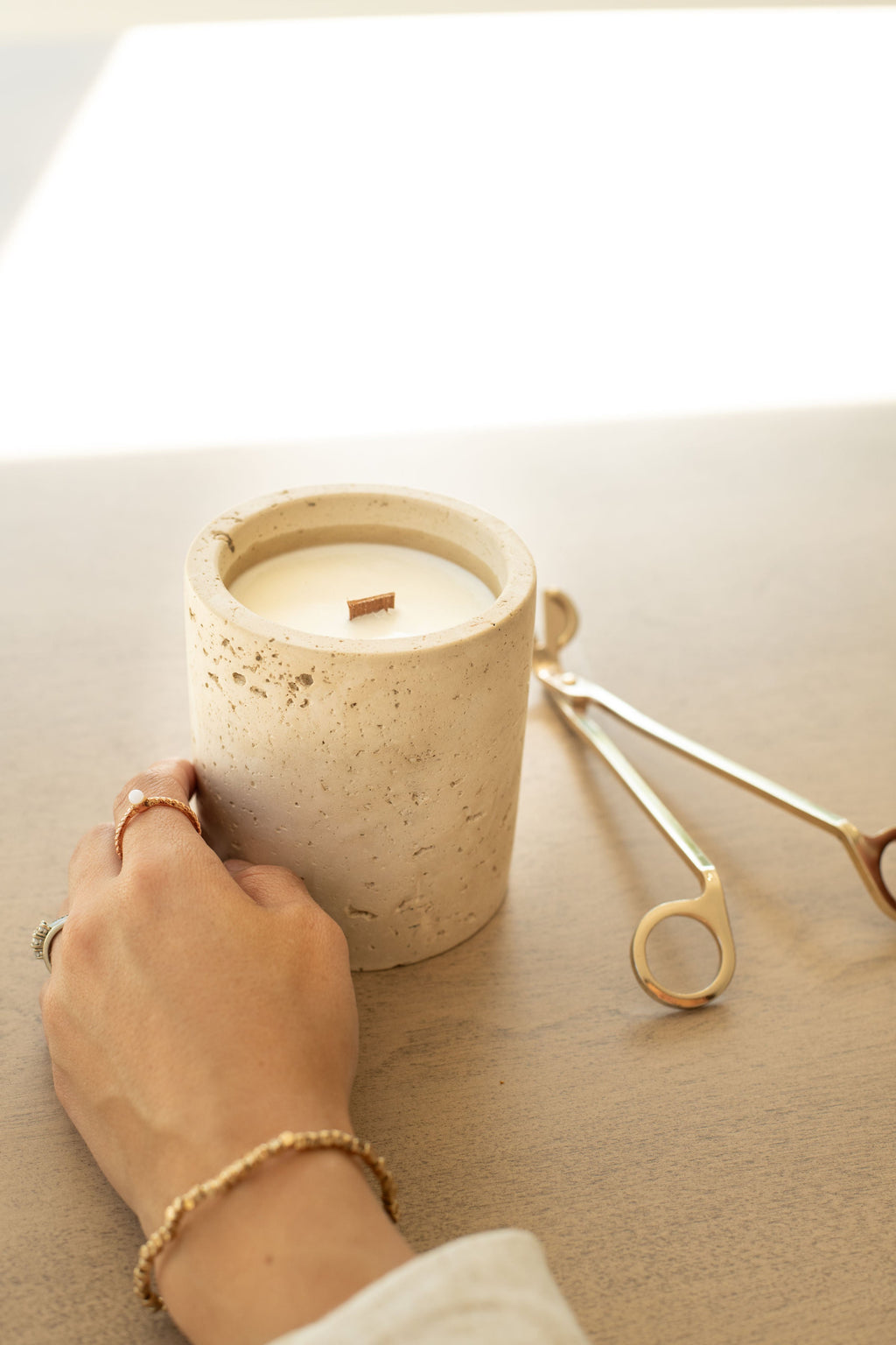 Travertine and Lava Rock Candle with Lid