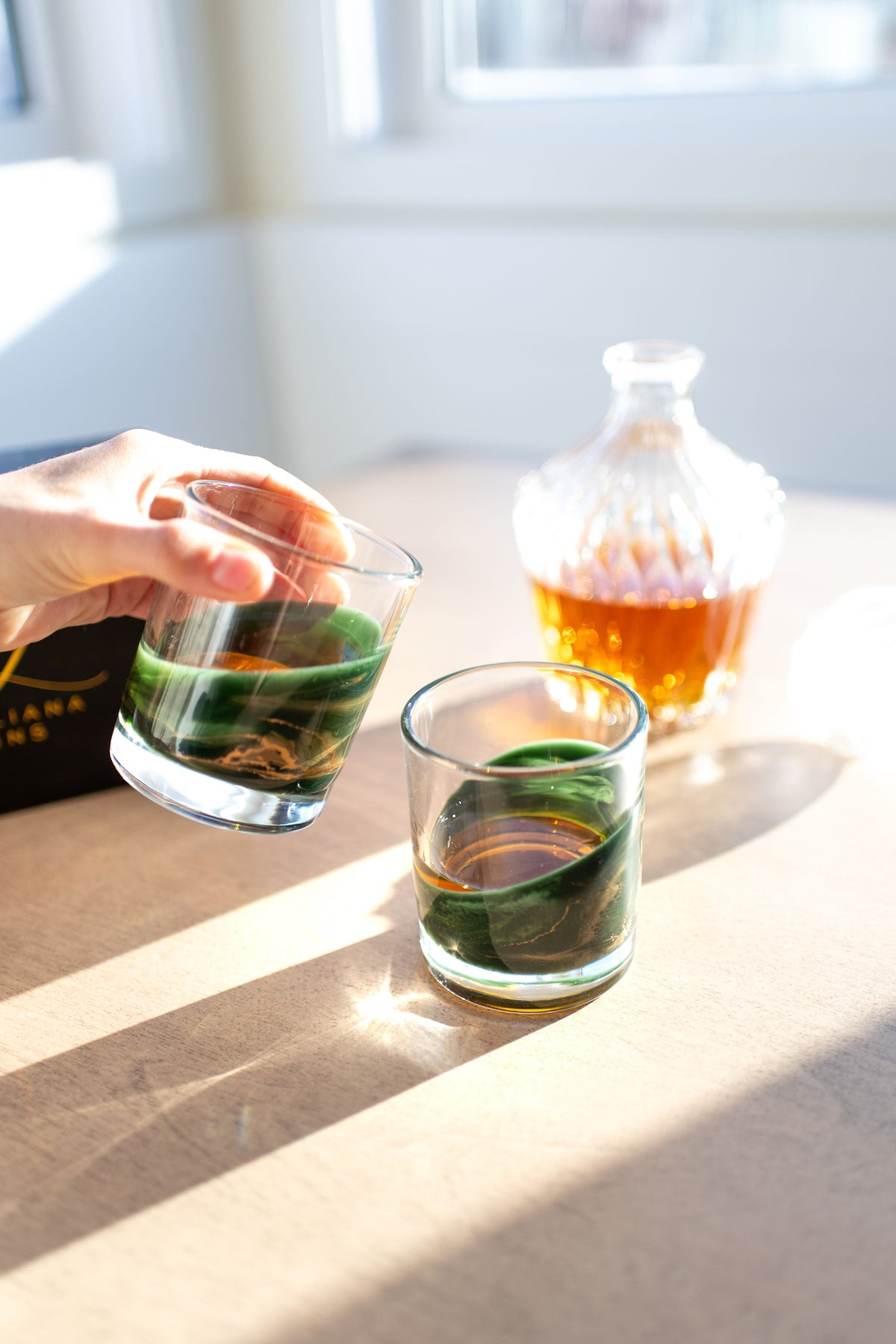 Resin Coated Whisky Glasses, Set of 2, Jade