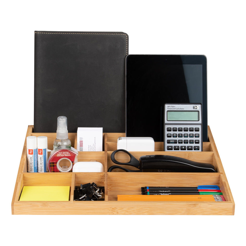 Bamboo Desk Organizer, 10 Compartments, view 4