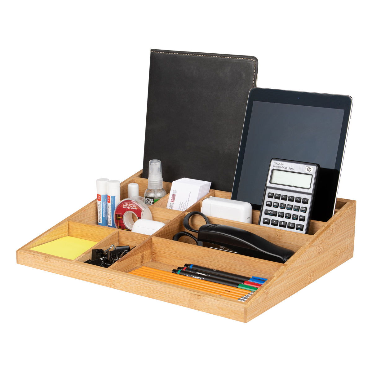 Bamboo Desk Organizer, 10 Compartments, view 5