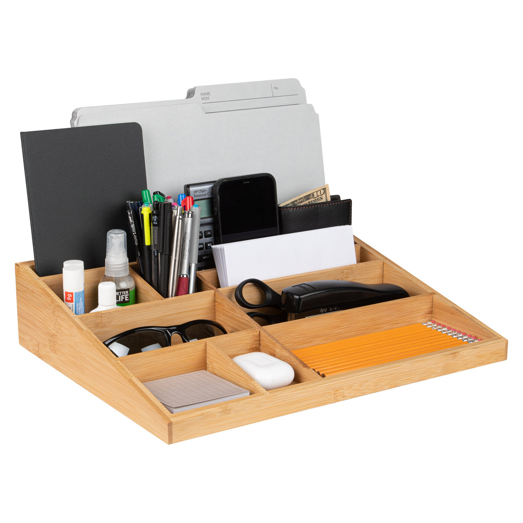 Bamboo Desk Organizer, 10 Compartments, view 3