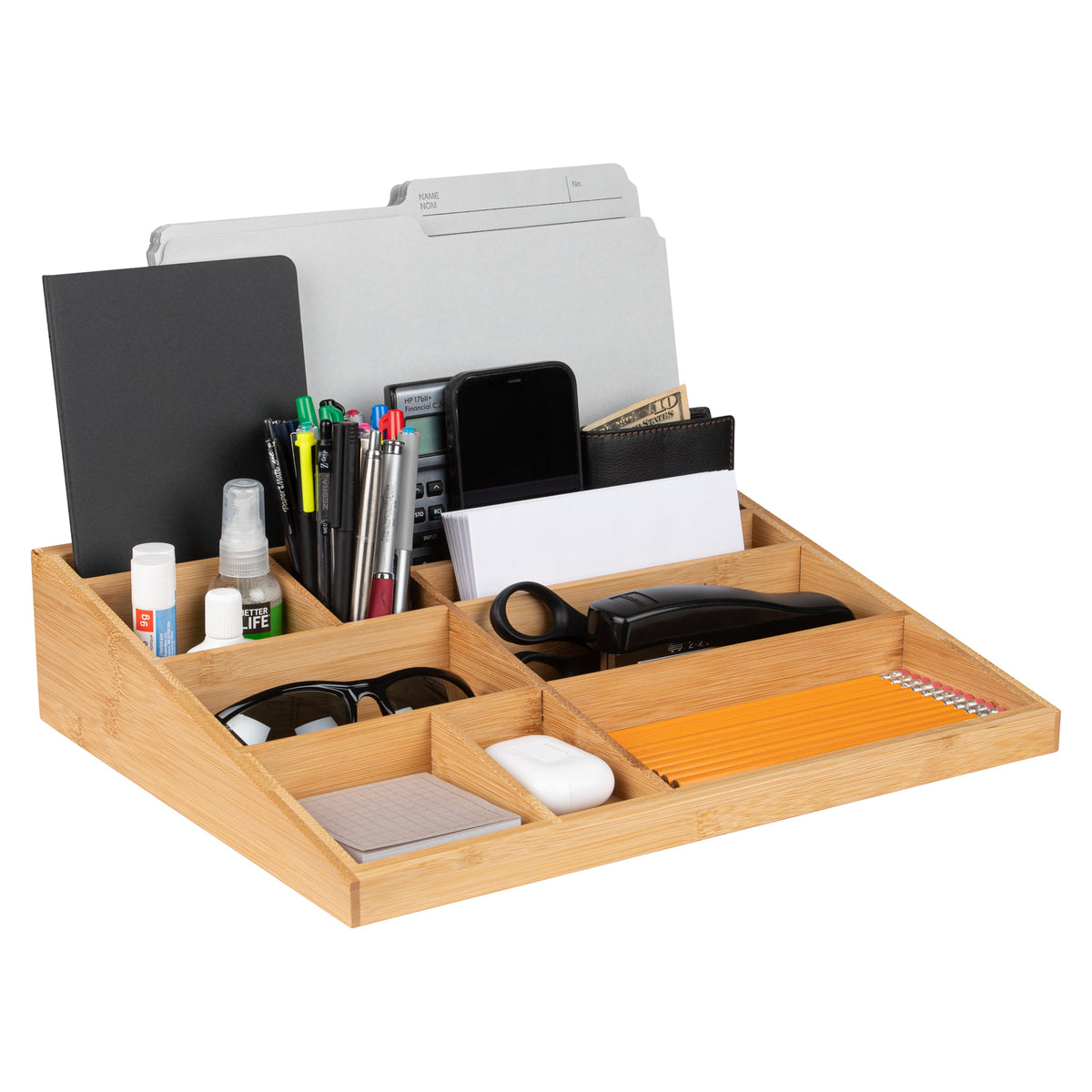 Bamboo Desk Organizer, 10 Compartments, view 3