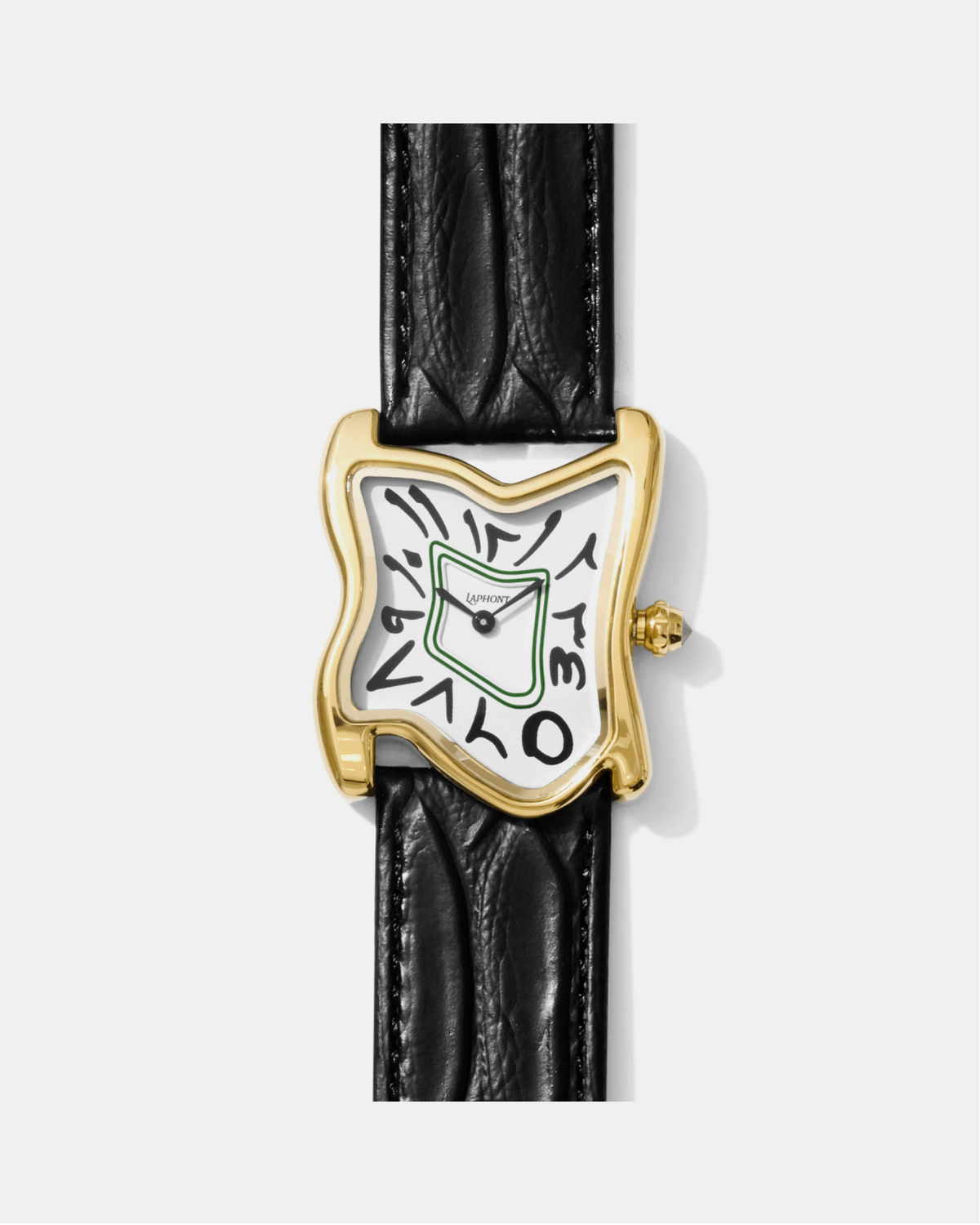Square Melting Watch, Large Gold, Black / Arabic