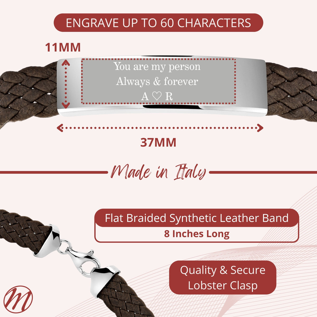 Men's Sterling Silver ID Bracelet, Braided Band (Engravable) - view 2