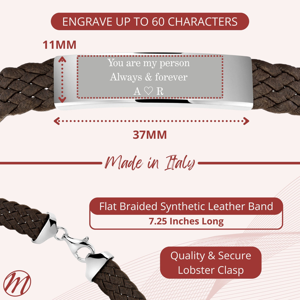 Men's Sterling Silver ID Bracelet, Braided Band (Engravable) - view 4