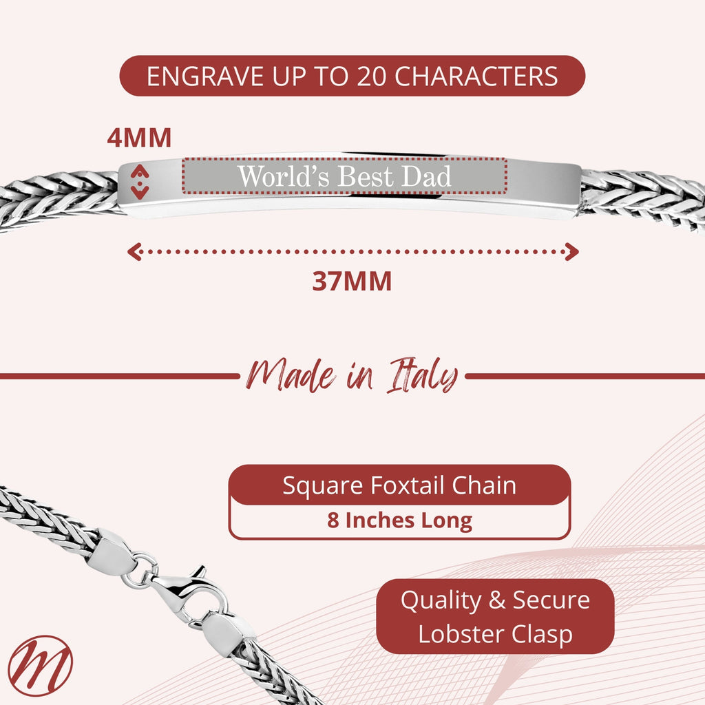 Men's Sterling Silver ID Bracelet, Foxtail Chain (Engravable) - view 3