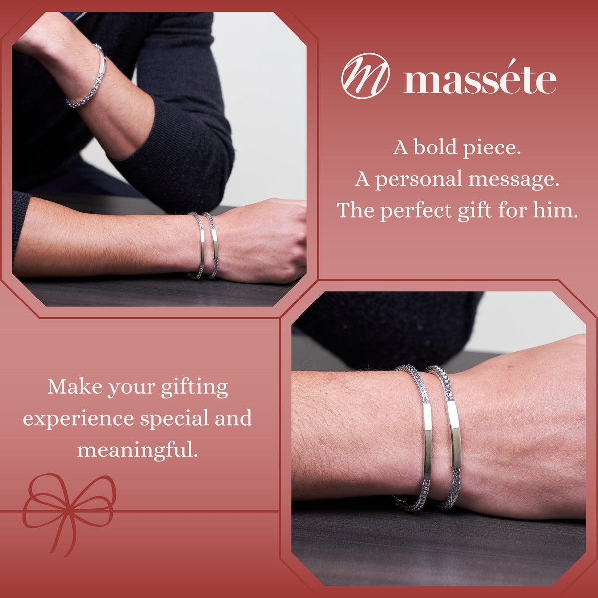 Men's Sterling Silver ID Bracelet, Foxtail Chain (Engravable) - view 7