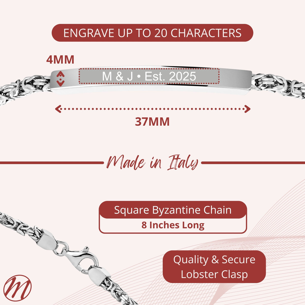 Men's Sterling Silver ID Bracelet, Byzantine Chain (Engravable) - view 3