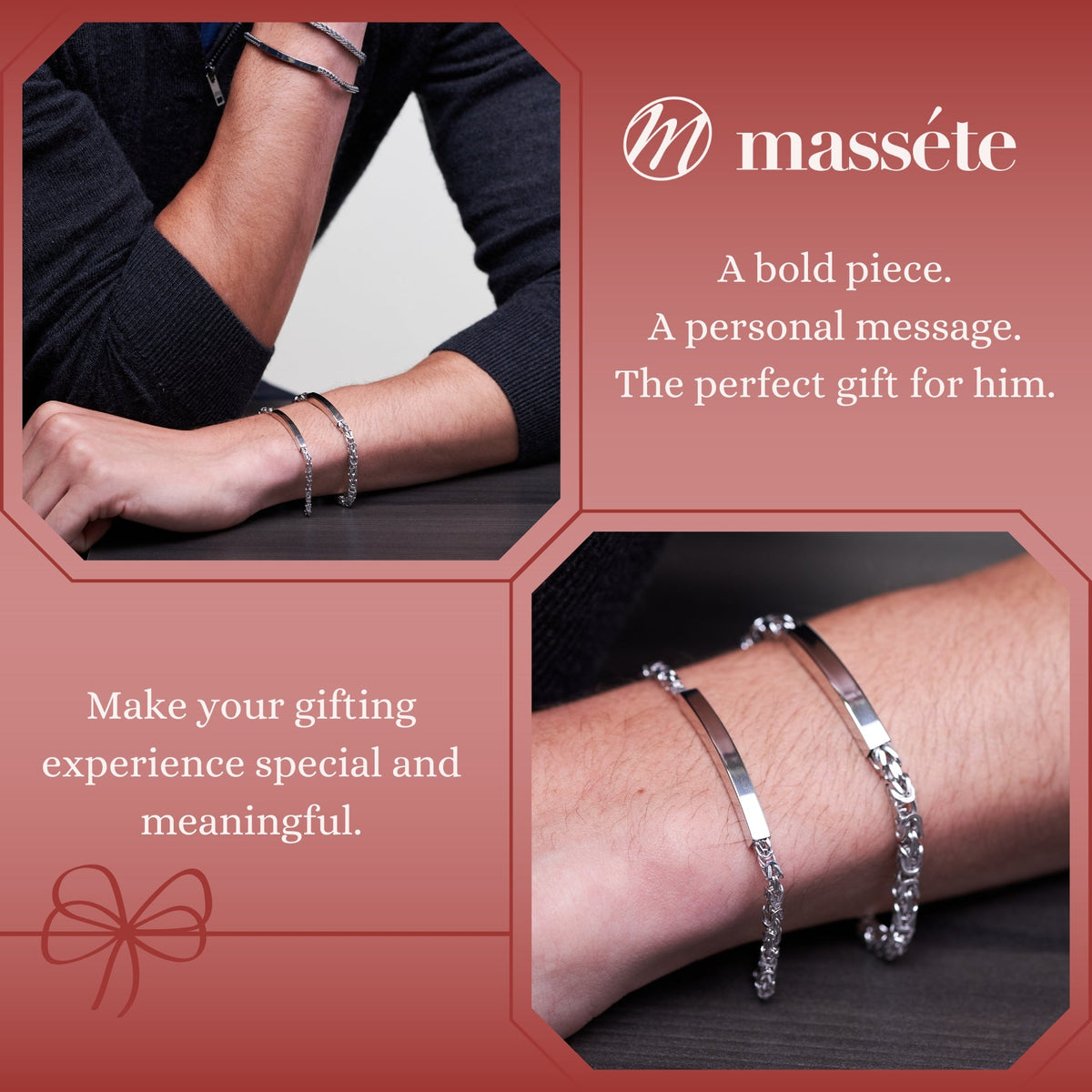Men's Sterling Silver ID Bracelet, Byzantine Chain (Engravable) - view 7