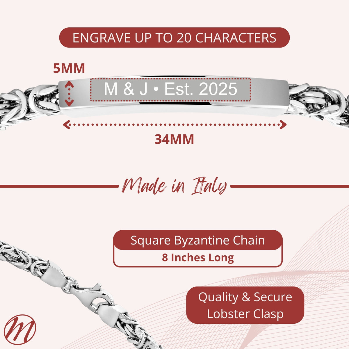 Men's Sterling Silver ID Bracelet, Byzantine Chain (Engravable) - view 6