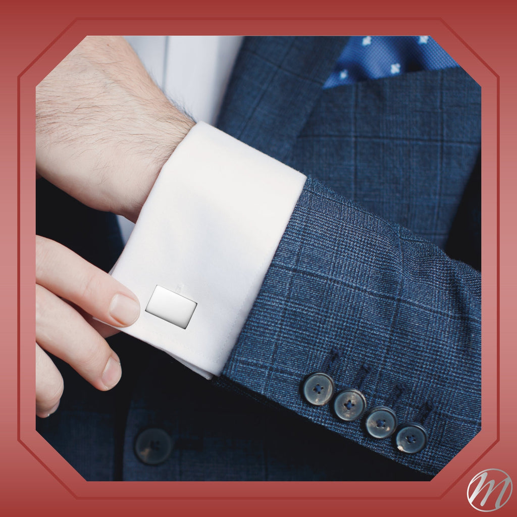 Engraved Sterling Silver Cufflinks, Rectangle - view 2