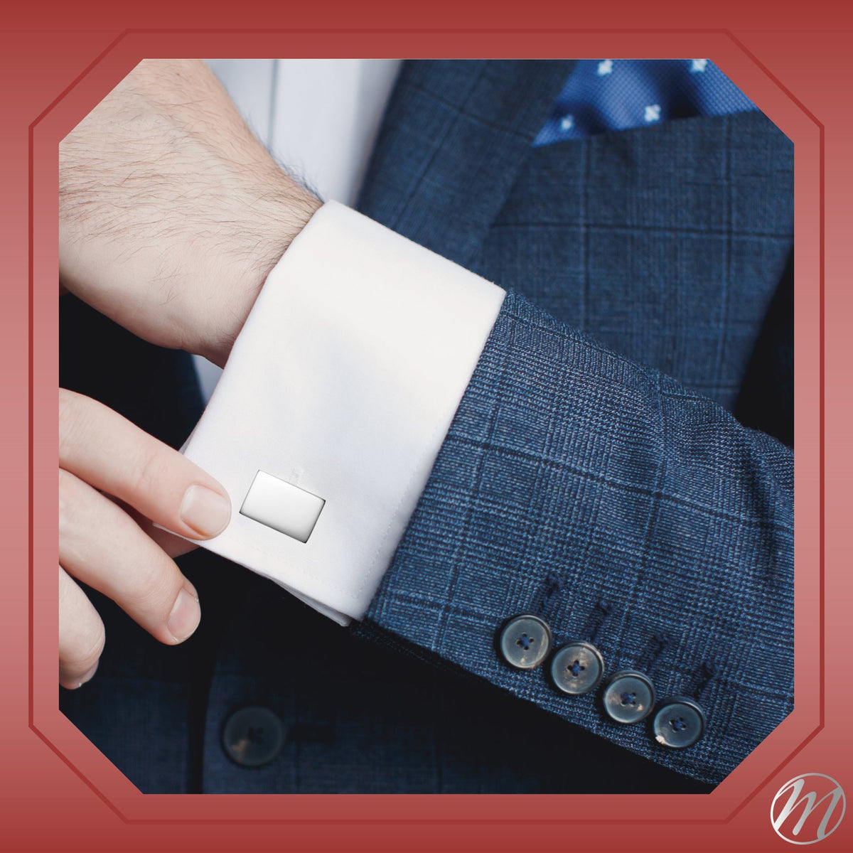 Engraved Sterling Silver Cufflinks, Rectangle - view 2