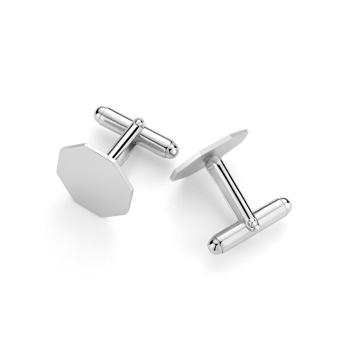 Engraved Sterling Silver Cufflinks, Octagon - view 4