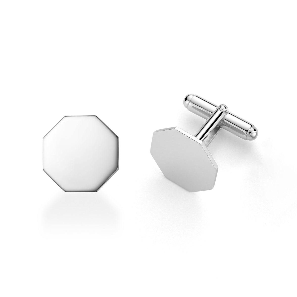 Engraved Sterling Silver Cufflinks, Octagon - view 1