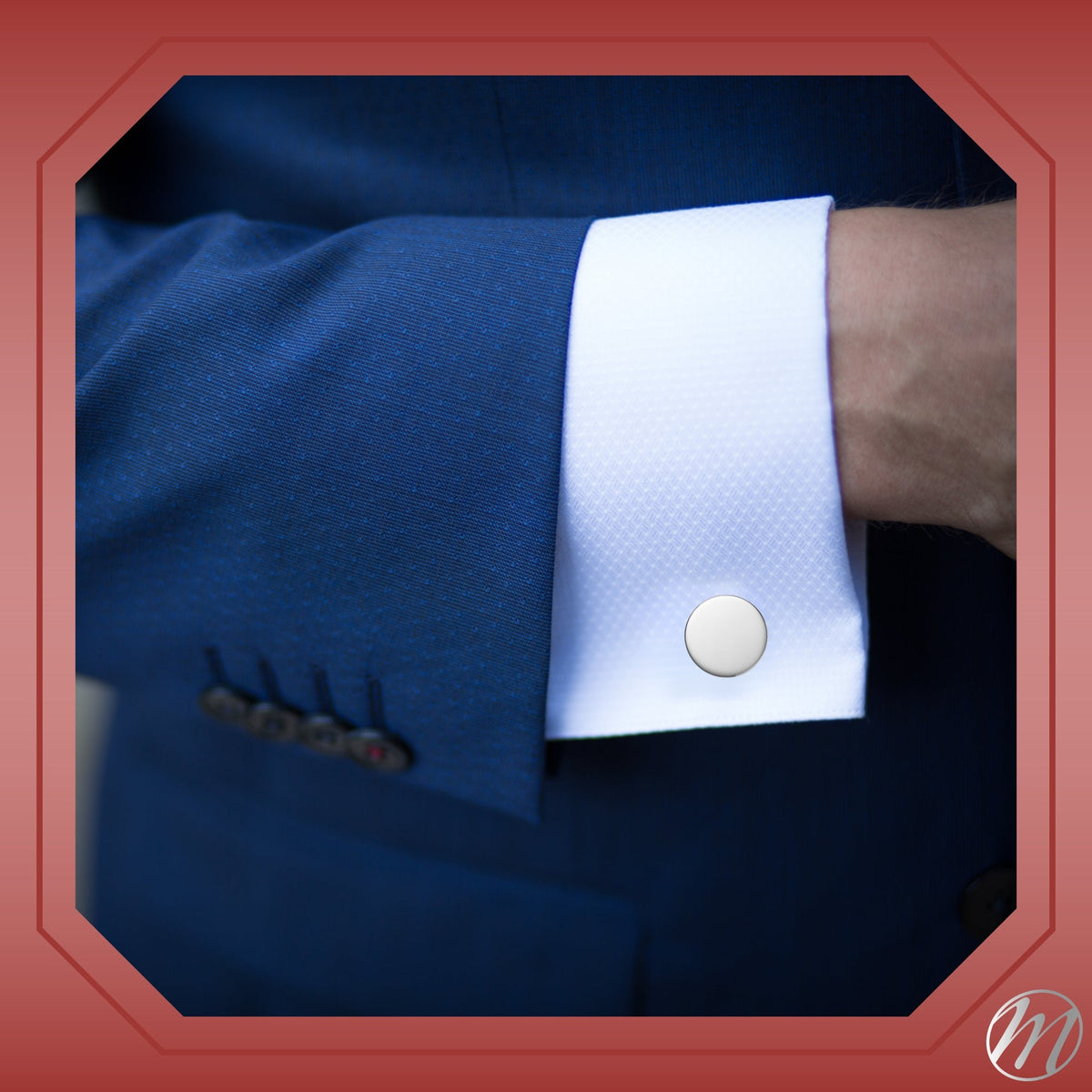 Engraved Sterling Silver Cufflinks, Round - view 2