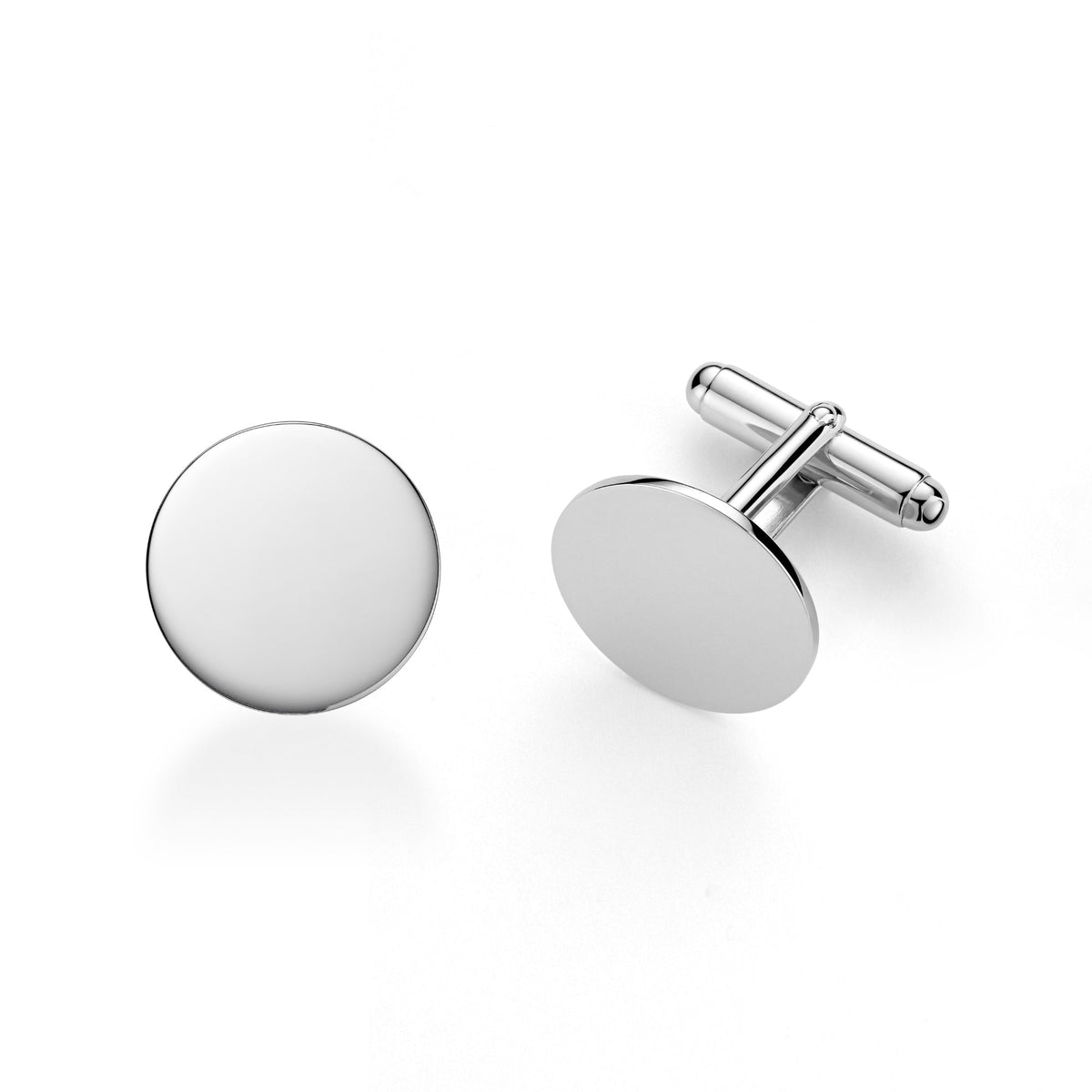 Engraved Sterling Silver Cufflinks, Round - view 1