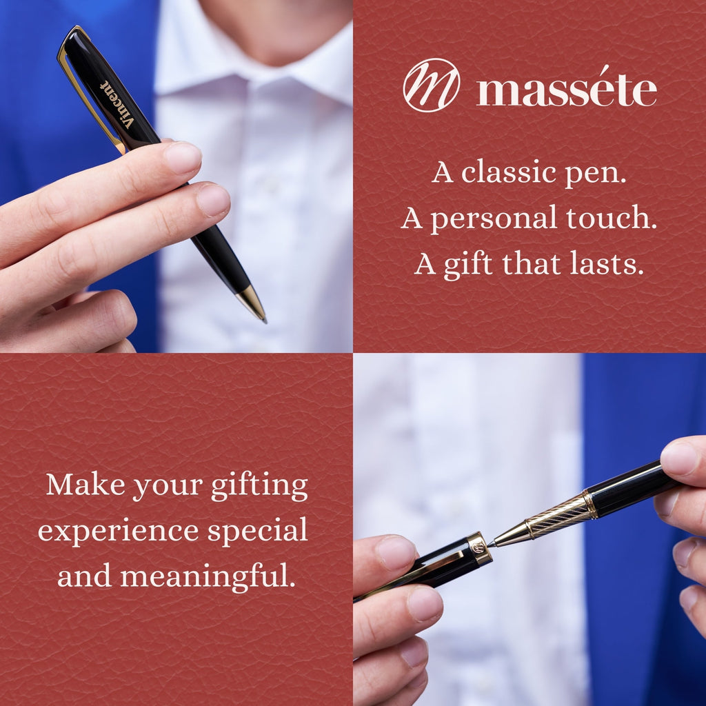Massete Linea Rollerball Pen, 23K Gold Trim, view 5