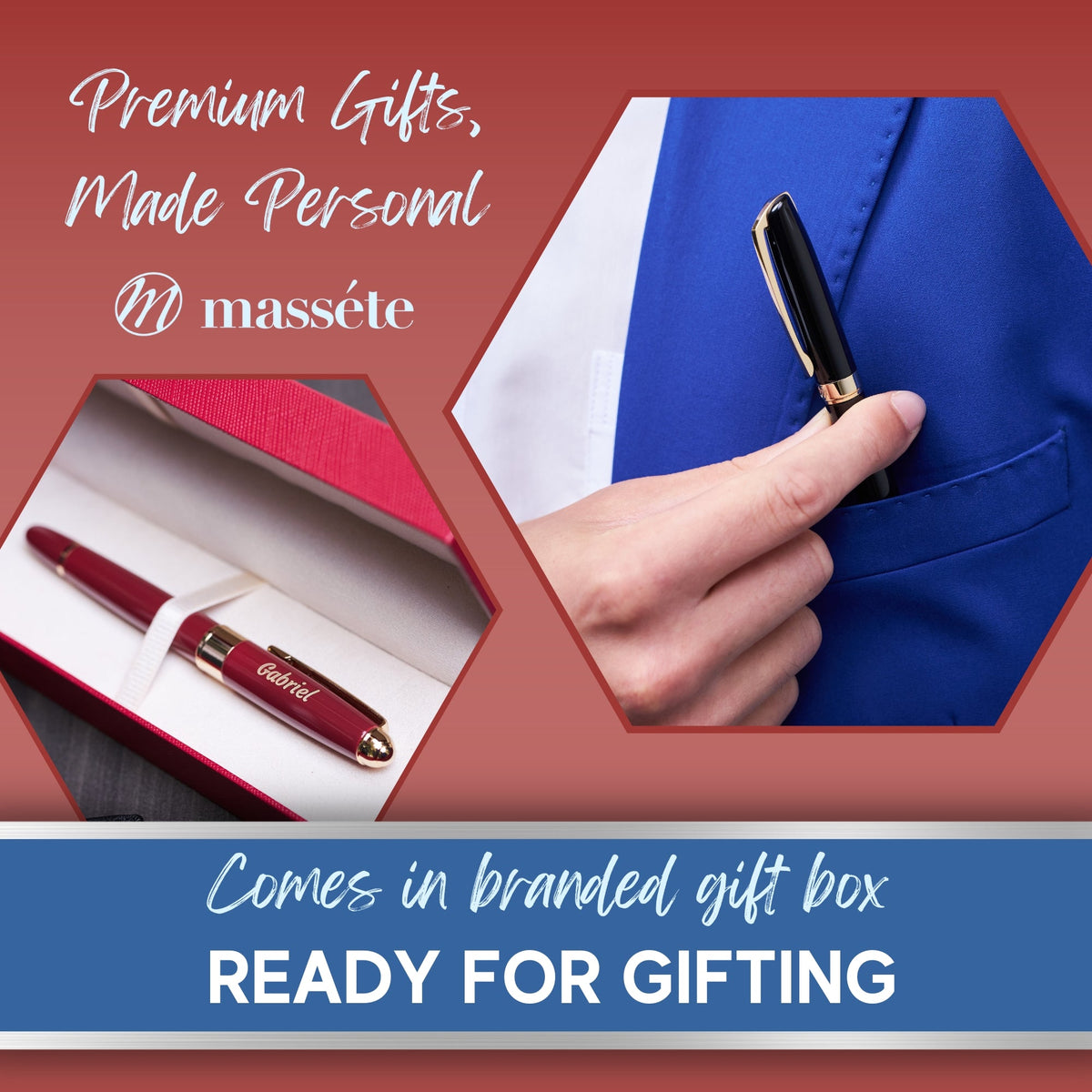 Massete Linea Rollerball Pen, 23K Gold Trim, view 7