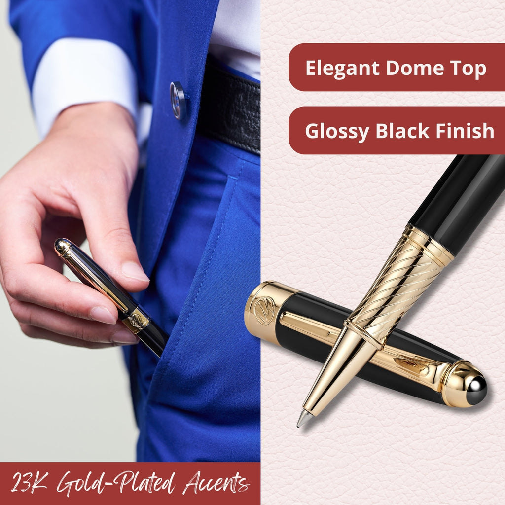 Massete Venero Rollerball Pen, 23K Gold Trim, view 2