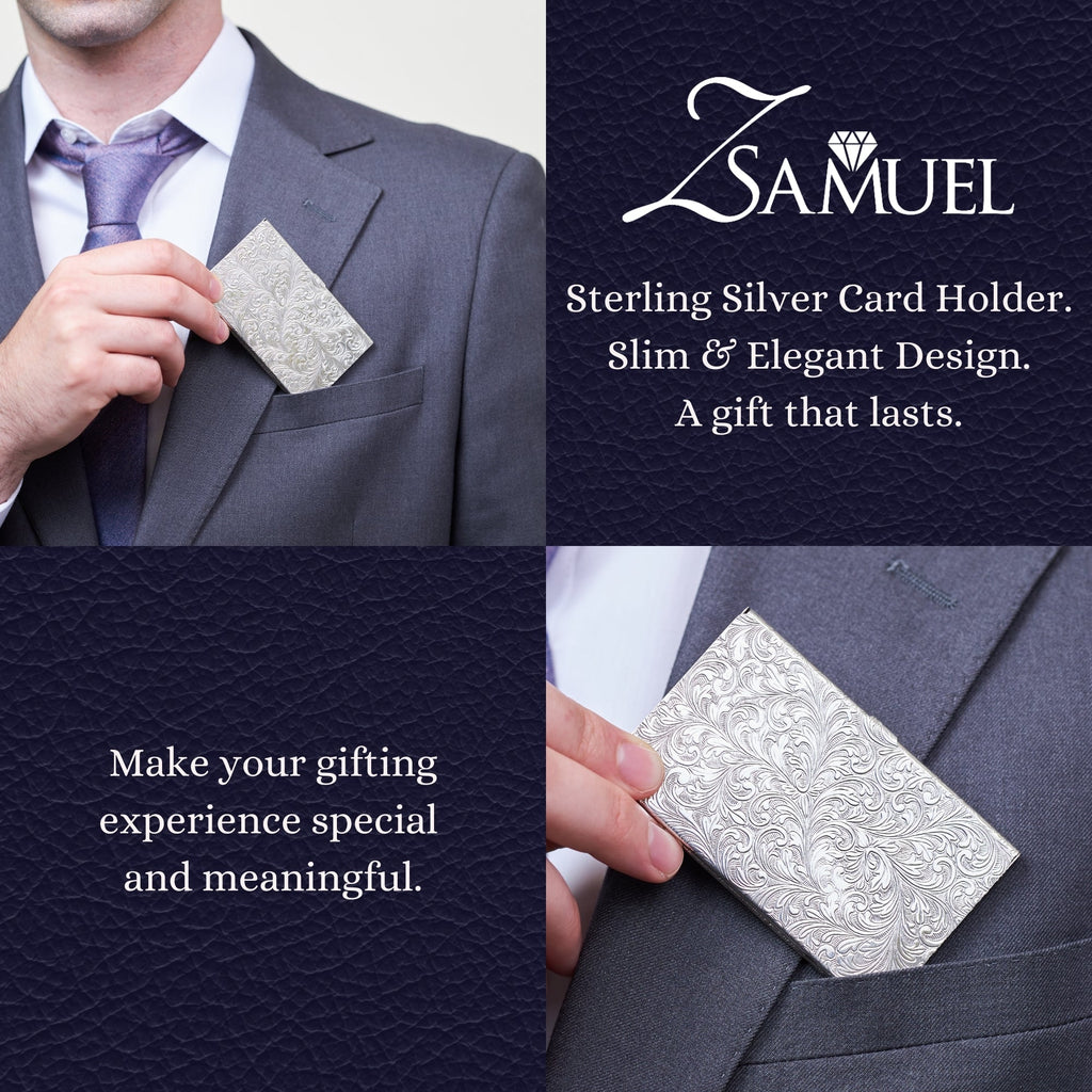 Sterling Silver Business Card Holder, Hand-Engraved (Made in Italy) - view 2