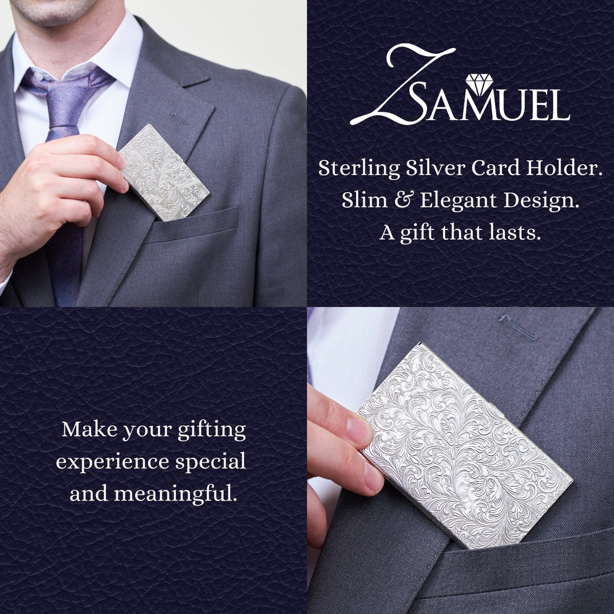 Sterling Silver Business Card Holder, Hand-Engraved (Made in Italy) - view 2