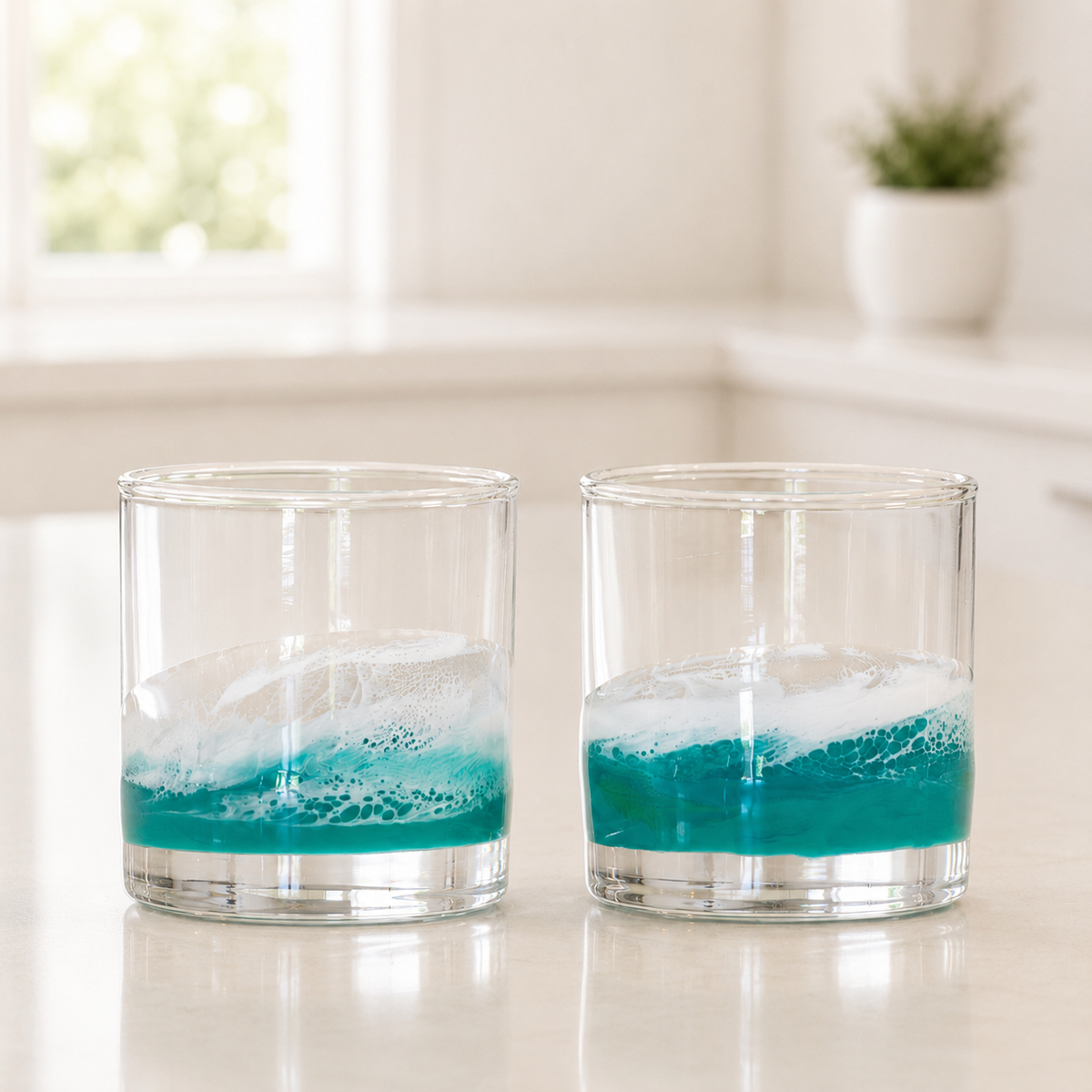 Resin Coated Whisky Glasses, Set of 2, Caribbean Blue