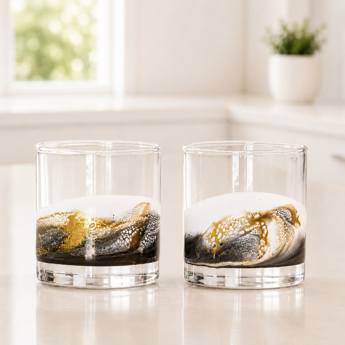 Resin Coated Whisky Glasses, Set of 2, Onyx