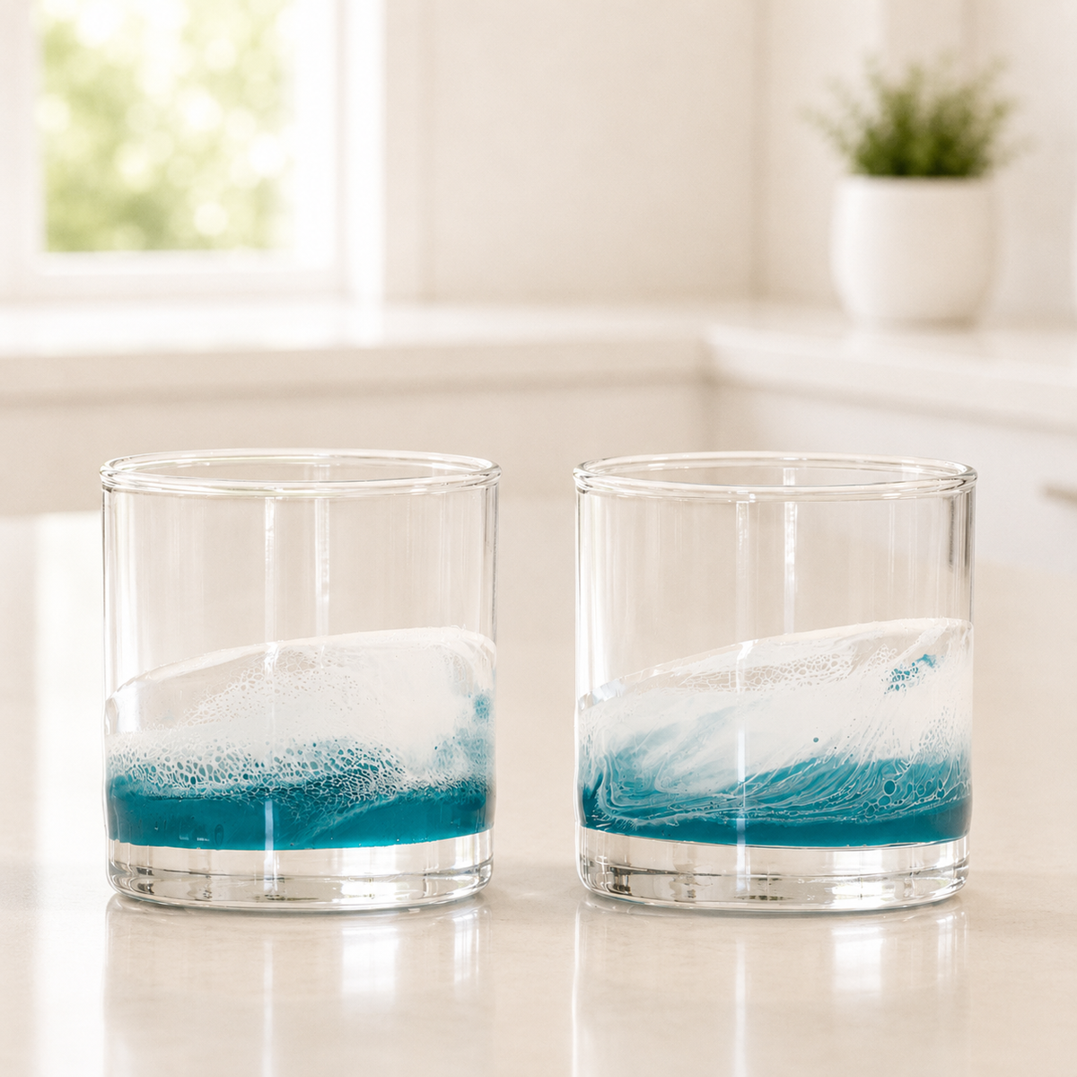 Resin Coated Whisky Glasses, Set of 2, Ocean Vibes