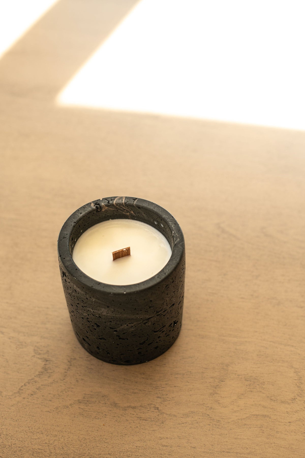 Travertine and Lava Rock Candle with Lid, Lava Rock / Beach House