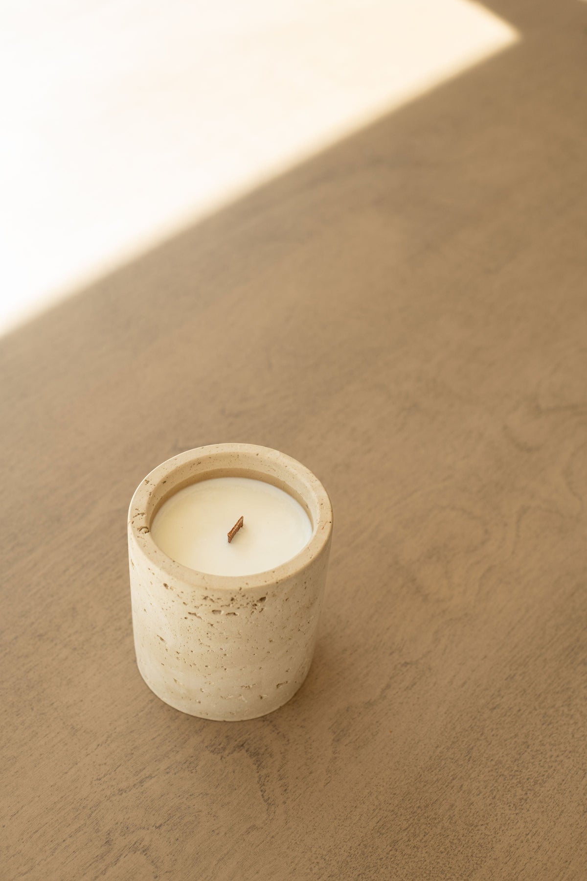 Travertine and Lava Rock Candle with Lid, view 7