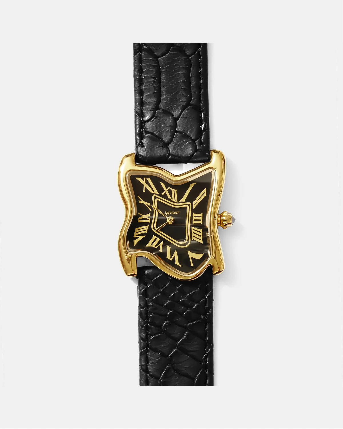 Square Melting Watch, Large Gold, Black / Black